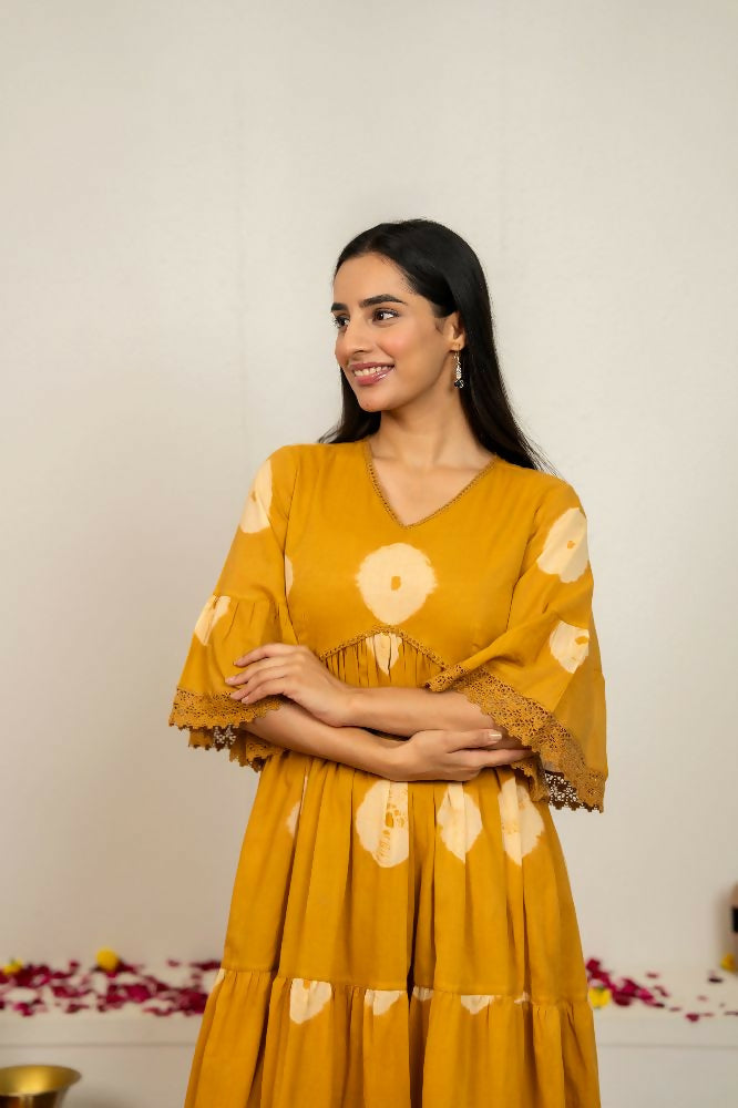 Joban Fashion Mustard Yellow Tie & Dye Cotton Dress | Grocsy