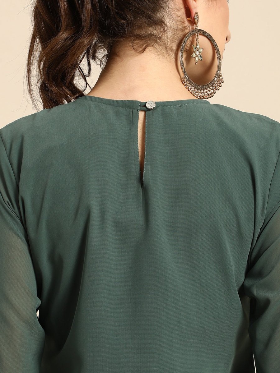 All About You Women Green Ethnic Motifs Embroidered Regular Chikankari Kurta with Palazzos | Grocsy