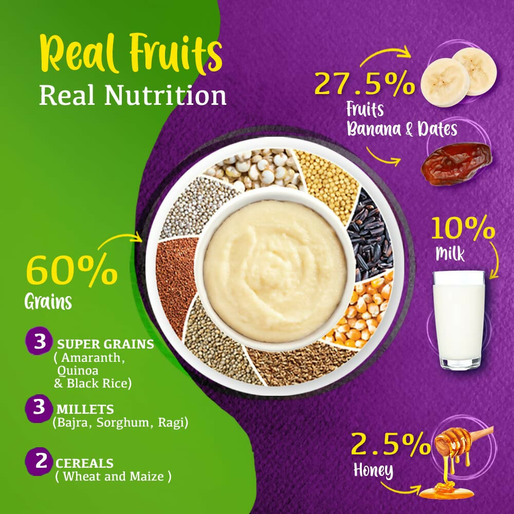 Manna Foods Instant Health Mix Multigrain Cereal + Fruits With Banana, Dates & Honey | Grocsy