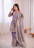 Lorenvalley Fashion Lavender Fendy Satin Embroidery Sequins work with Real Mirror Kurta Palazzo with Dupatta | Grocsy