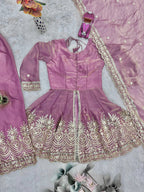 Lorenvalley Fashion Pink Fendy Satin Embroidery Sequins work with Real Mirror Kurta Palazzo with Dupatta | Grocsy
