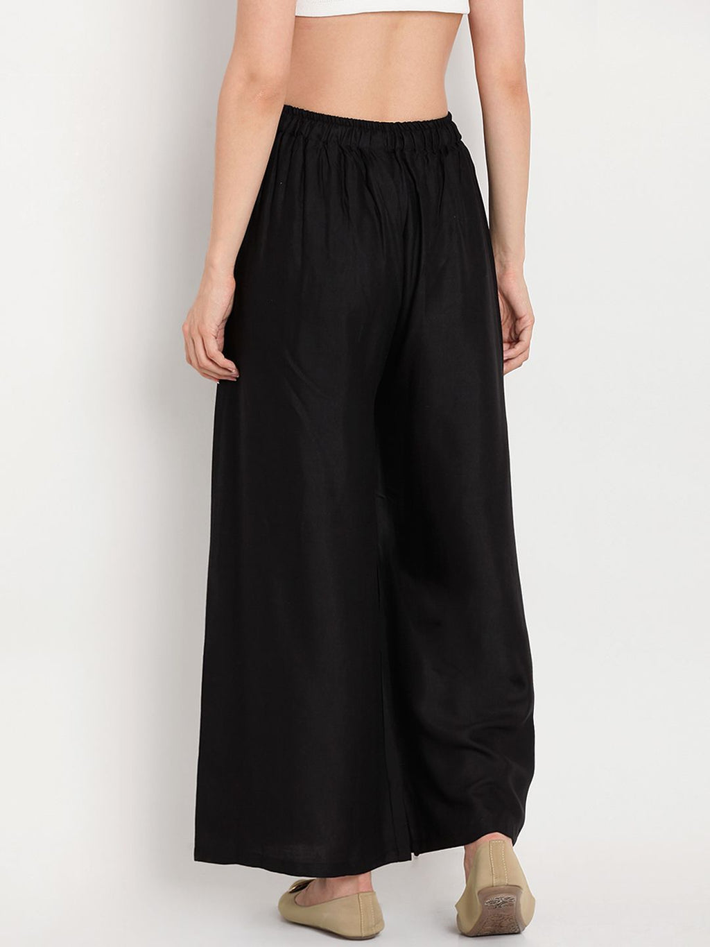 TAG 7 Women Pack Of 2 White & Black Solid Flared Palazzos | Grocsy