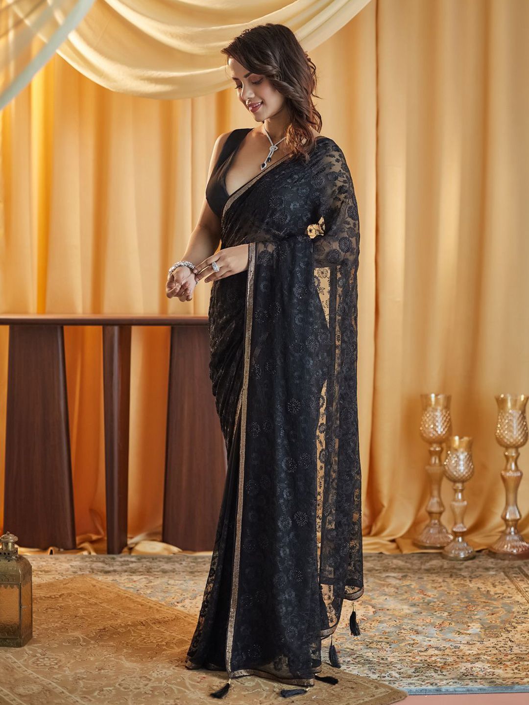 kasee Embellished Chikankari Pure Chiffon Saree | Grocsy