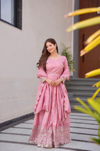 Lorenvalley Fashion Pink Shimmer Silk with Embroidery Sequins Work Anarkali Gown with Dupatta | Grocsy