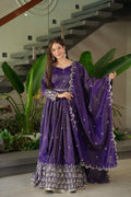 Lorenvalley Fashion Purple Shimmer Silk with Embroidery Sequins Work Anarkali Gown with Dupatta | Grocsy