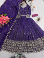 Lorenvalley Fashion Purple Shimmer Silk with Embroidery Sequins Work Anarkali Gown with Dupatta | Grocsy