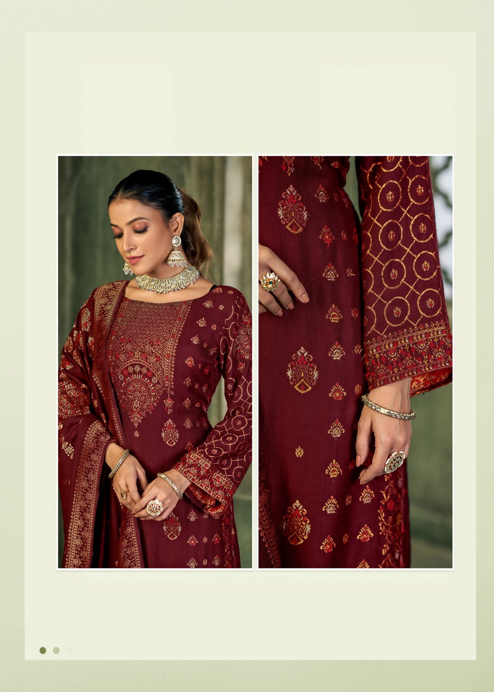 Maroon Viscose Pasmina Mina Work Kurta & Bottom with Dupatta - Natasha | Grocsy