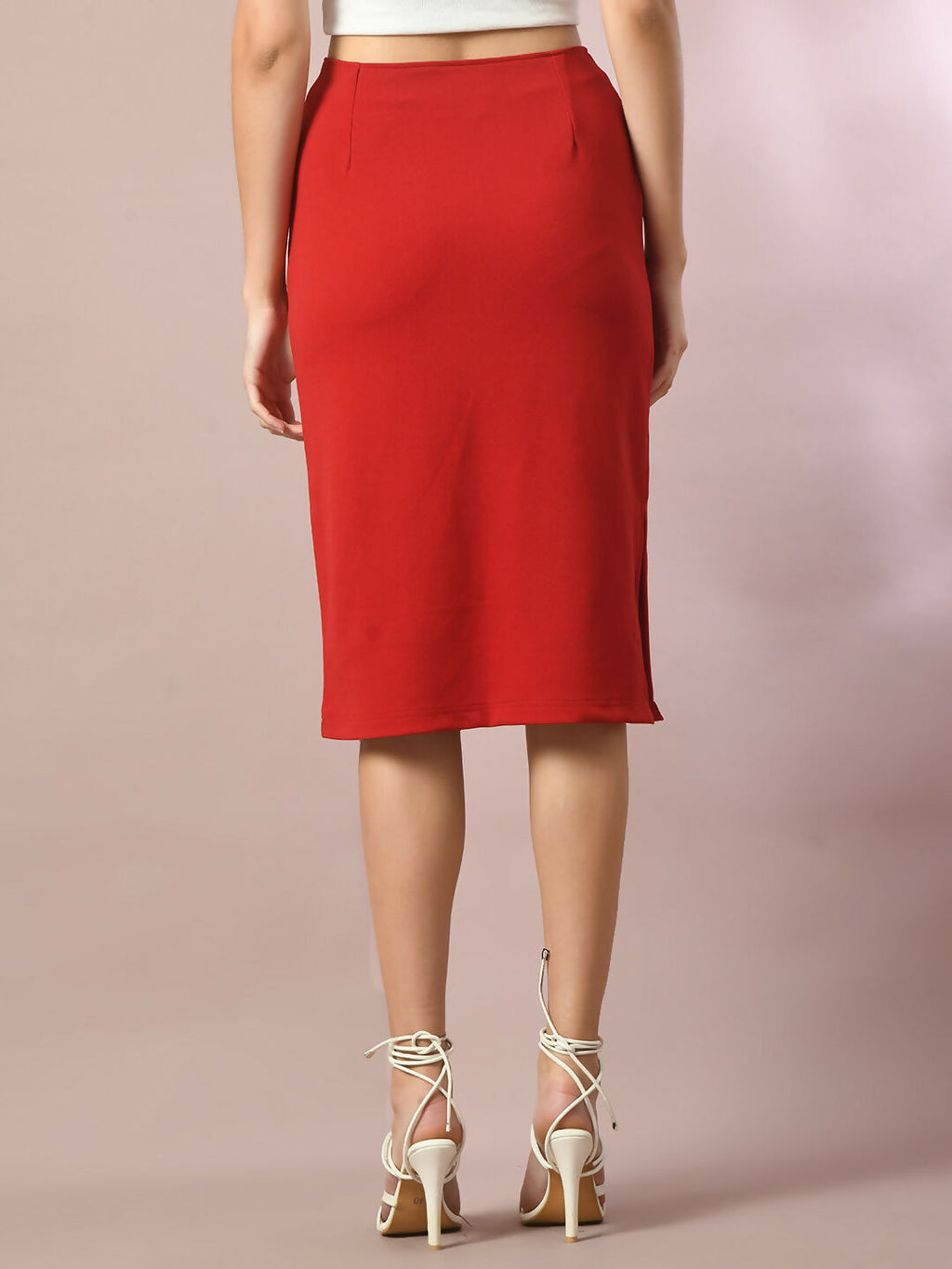 Myshka Women's Red Solid Knee Length Party Embellished Skirts | Grocsy