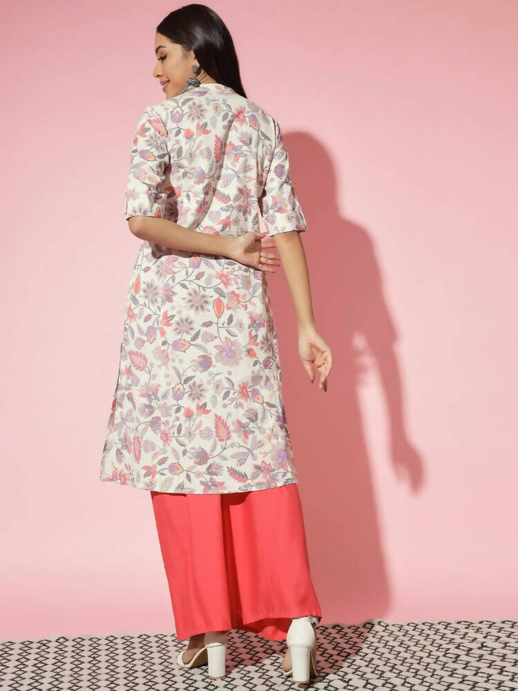 Myshka Women Multi Floral Cotton A-Line Round Neck Kurtas | Grocsy