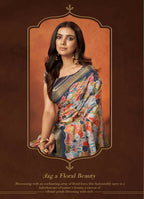 Grey Rangkat and Crepe Silk Abstract Saree With Unstitched Blouse Piece - Mohmanthan Royal Saachi | Grocsy