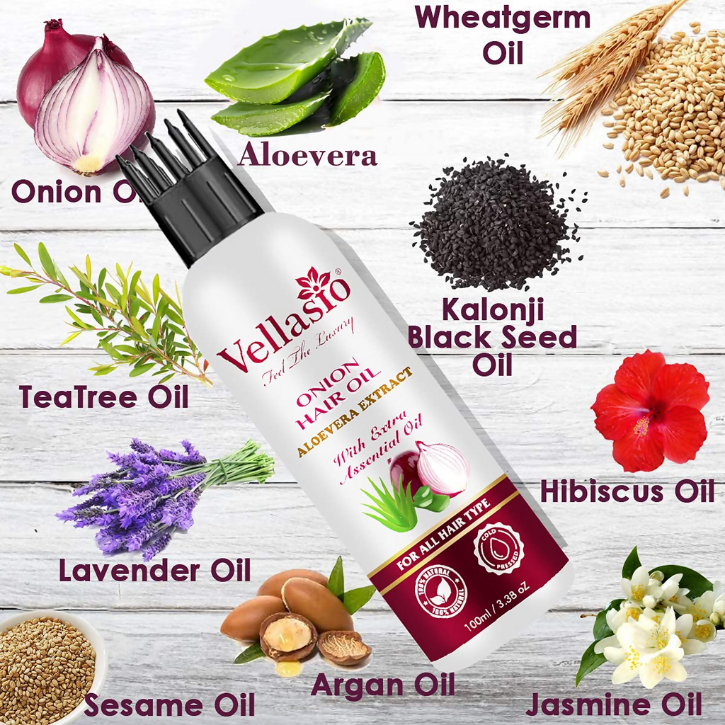 Vellasio Onion Aloevera Hair Oil & Ayurvedic Herbal Extracts | Grocsy