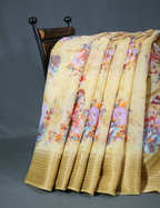 Shades of Light Khaki With Floral Print Semi Chanderi Saree By Gayathri Reddy Designer Studio | Grocsy