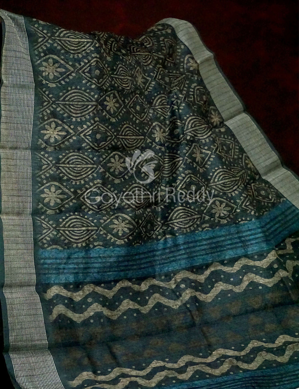 Bottle Green Printed Design Semi Chanderi Saree By Gayathri Reddy Designer Studio | Grocsy