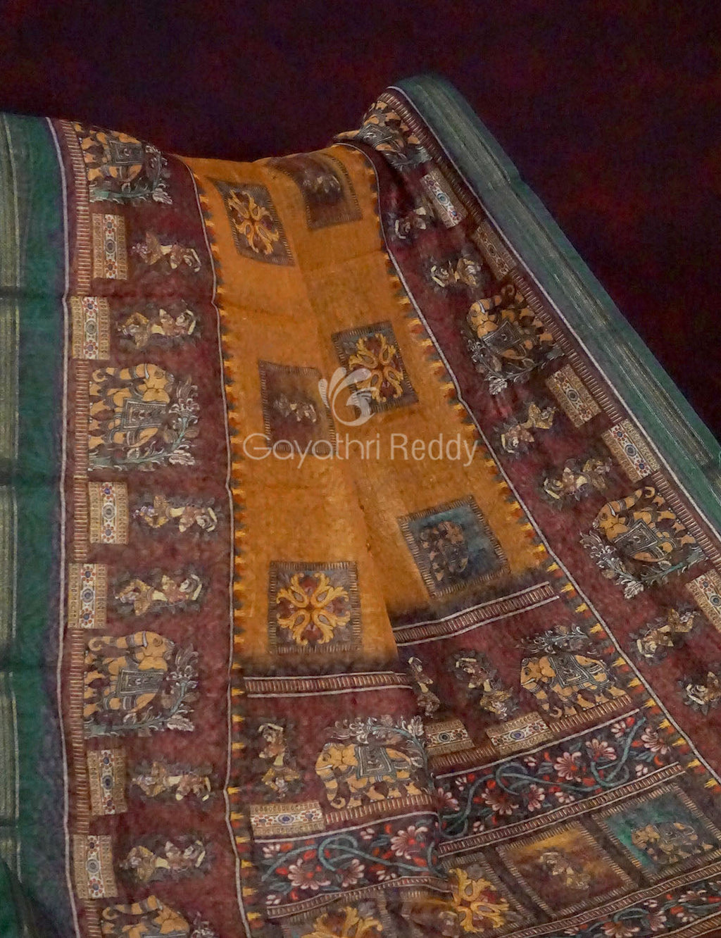 Orange Colour With Print Design Semi Chanderi Saree By Gayathri Reddy Designer Studio | Grocsy