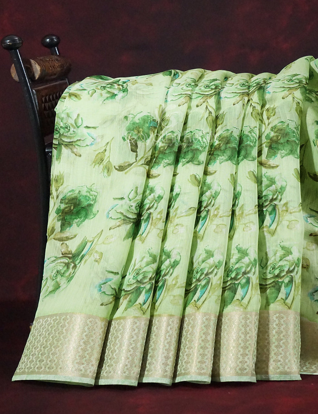 Shades of Light Parrot Green Colour Floral Design Semi Chanderi Saree By Gayathri Reddy Designer Studio | Grocsy