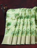 Shades of Light Parrot Green Colour Floral Design Semi Chanderi Saree By Gayathri Reddy Designer Studio | Grocsy