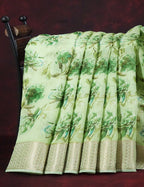Shades of Light Parrot Green Colour Floral Design Semi Chanderi Saree By Gayathri Reddy Designer Studio | Grocsy