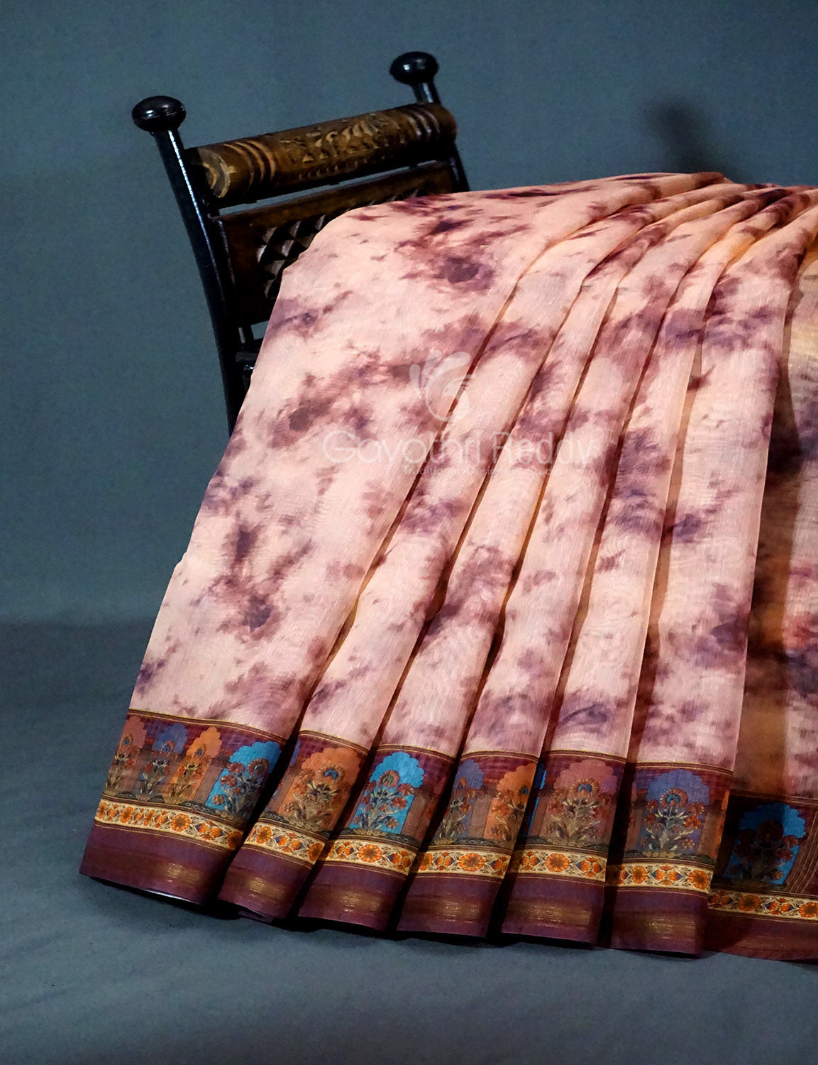 Shades of Light Peach And Onion Colour Shibori Print Semi Chanderi Saree By Gayathri Reddy Designer Studio | Grocsy