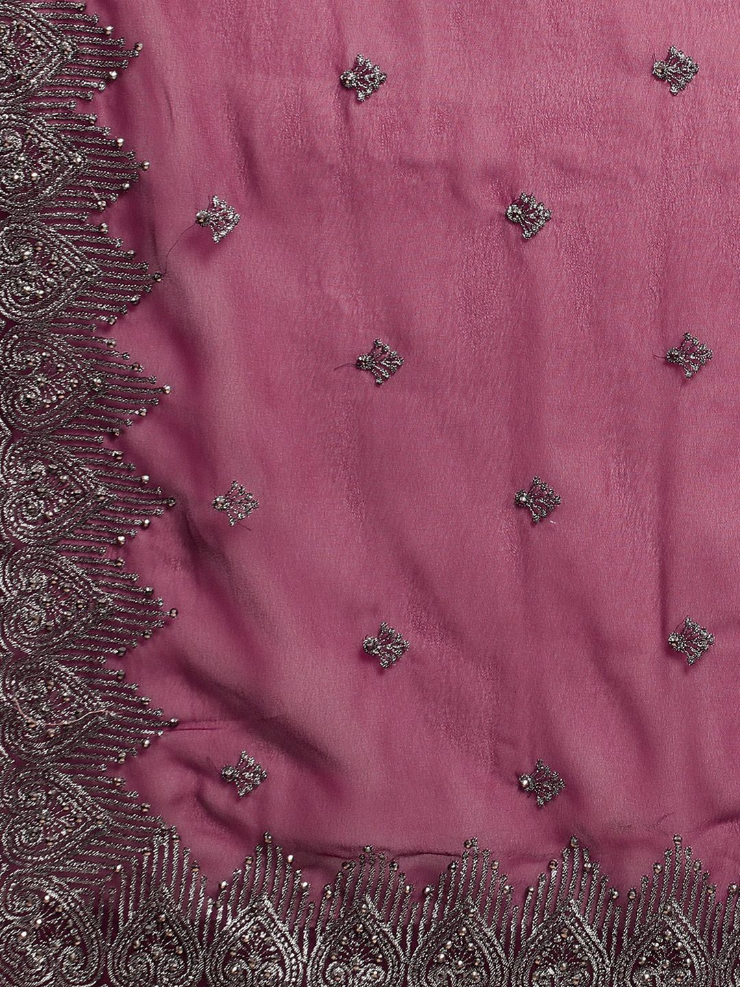 kasee Embroidered Ethnic Motifs Zari Pure Georgette Saree | Grocsy