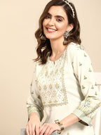Sangria Women Green Floral Yoke Design Kurta | Grocsy