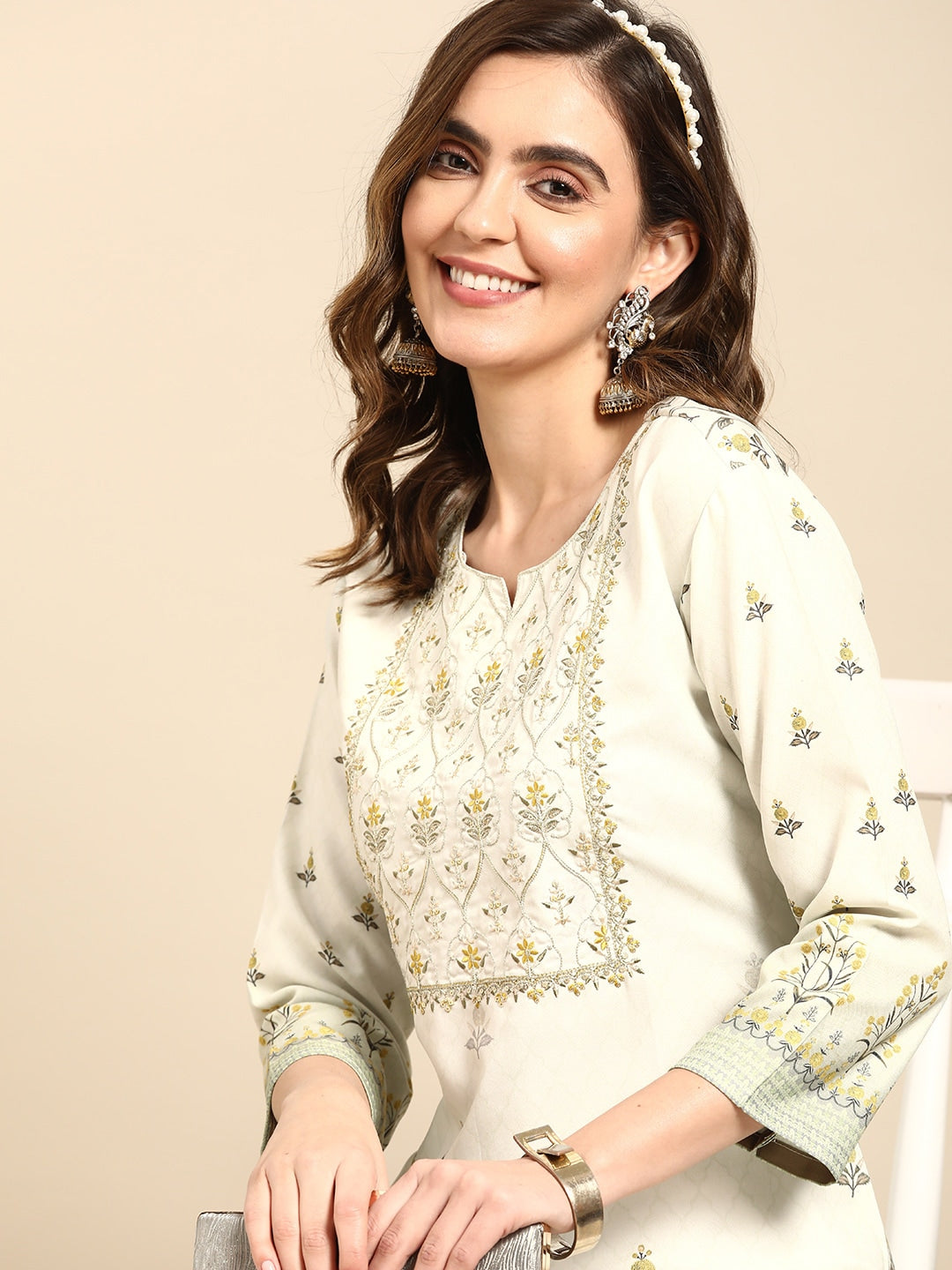 Sangria Women Green Floral Yoke Design Kurta | Grocsy