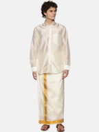 Sethukrishna Men Cream-Colored & Golden Solid Veshti | Grocsy
