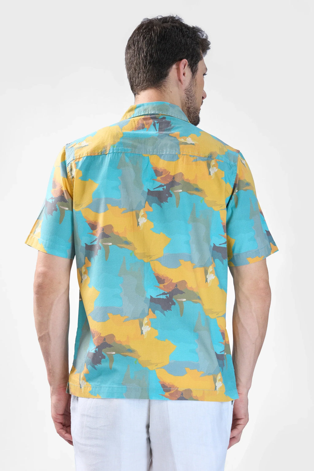 Xkind Teal Blue Abstract Printed Relaxed Fit Shirt | Grocsy