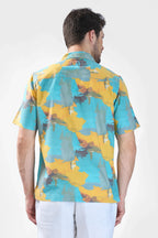 Xkind Teal Blue Abstract Printed Relaxed Fit Shirt | Grocsy