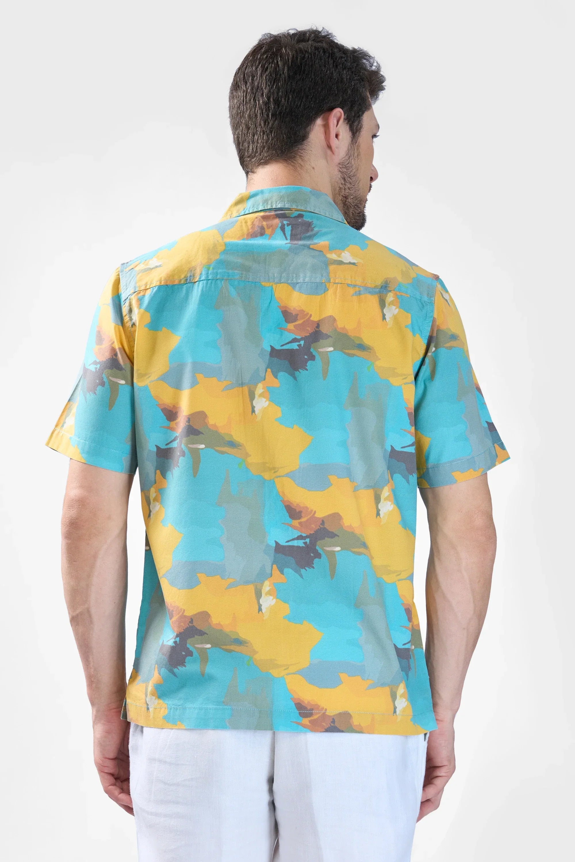 Xkind Teal Blue Abstract Printed Relaxed Fit Shirt | Grocsy