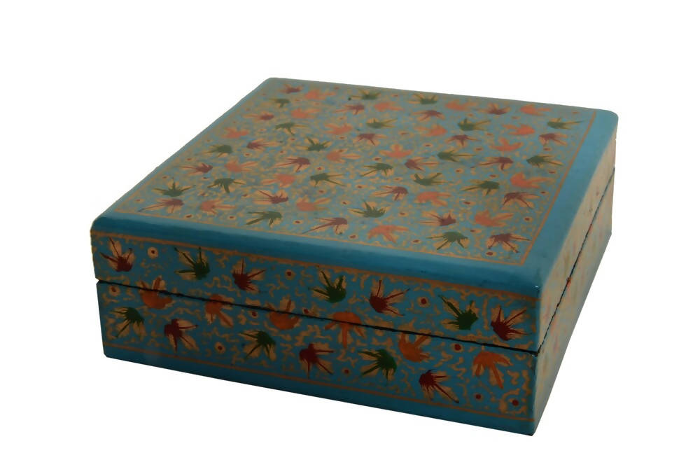 Nizalia Chinar Leaf Embossed Blue Paper Mache Square Coasters | Grocsy