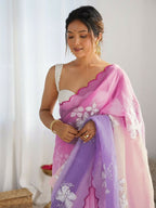 PR Fashion Pink_Lavender Gold Crush Embroidery Work Saree | Grocsy