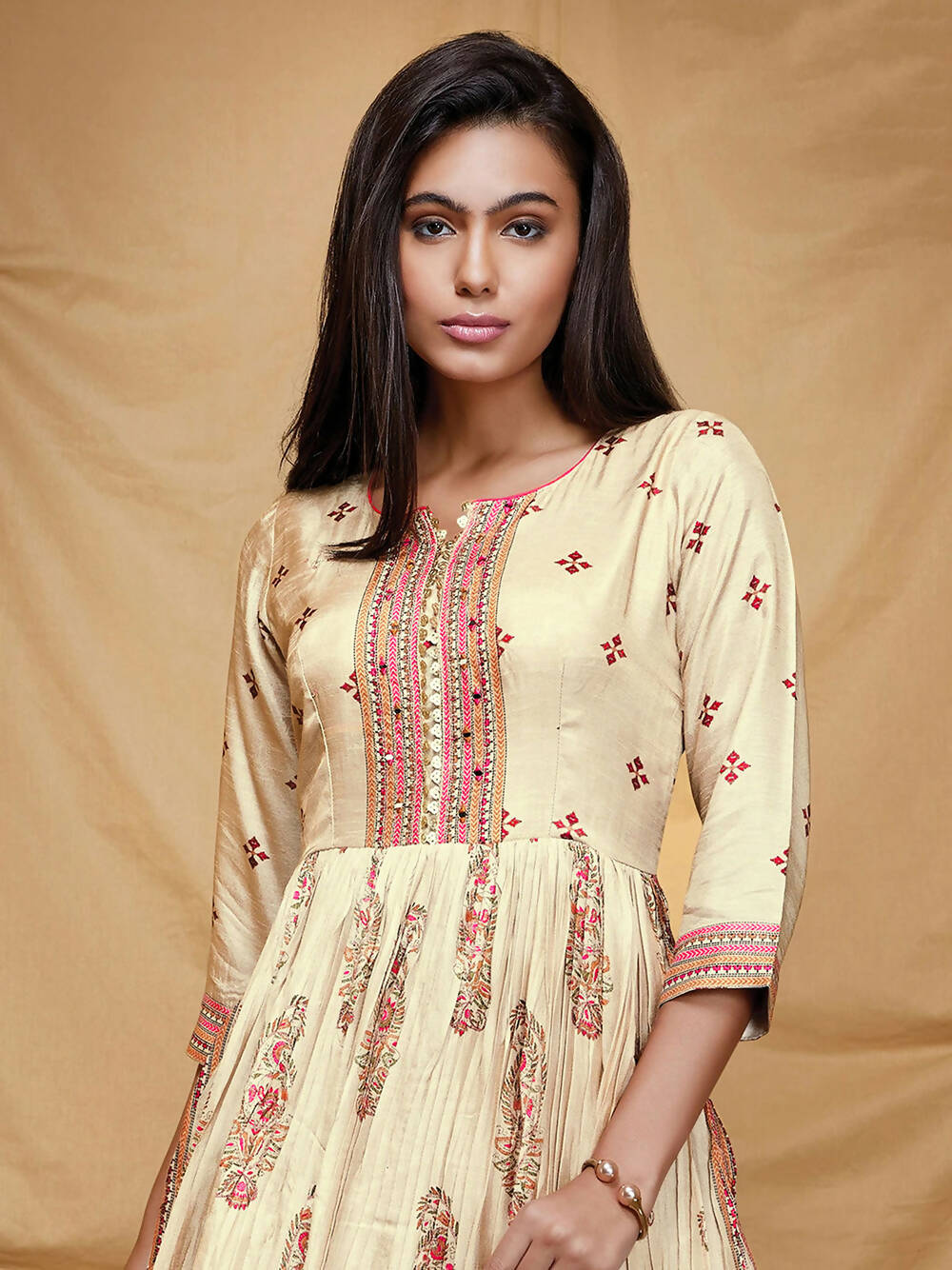 Designer casual Offwhite Dola Silk Gown - Anbazaar | Grocsy
