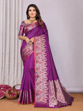 Joban Fashion Banarasi Purple Jacquard Woven Soft Silk Saree | Grocsy
