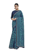 Blue Organza Weave Floral & Geomertic Saree With Blouse Piece - Norita Avyaan | Grocsy