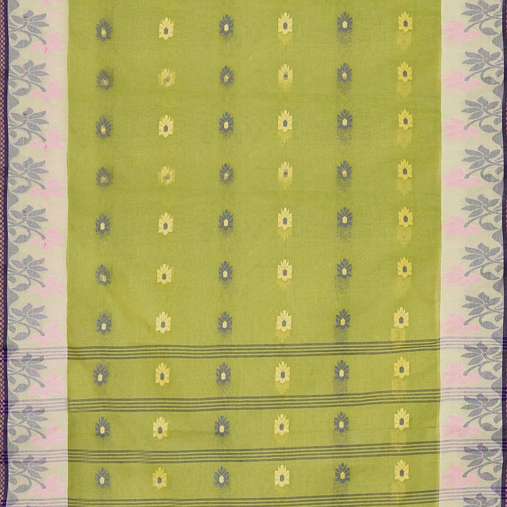 Exclusive Collection 100% Pure Cotton Light Green Tant Saree With Hand Weaving Work | Grocsy