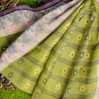 Exclusive Collection 100% Pure Cotton Light Green Tant Saree With Hand Weaving Work | Grocsy