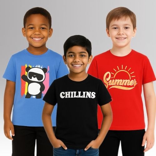 Chilins Round Neck Printed Super Combed Cotton T-shirt (Pack of 3) | Grocsy