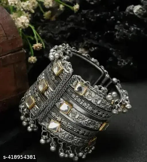 Tehzeeb Creations Women's Oxidised Afghani Style Bangle (Kadha) With Ghungroo | Grocsy