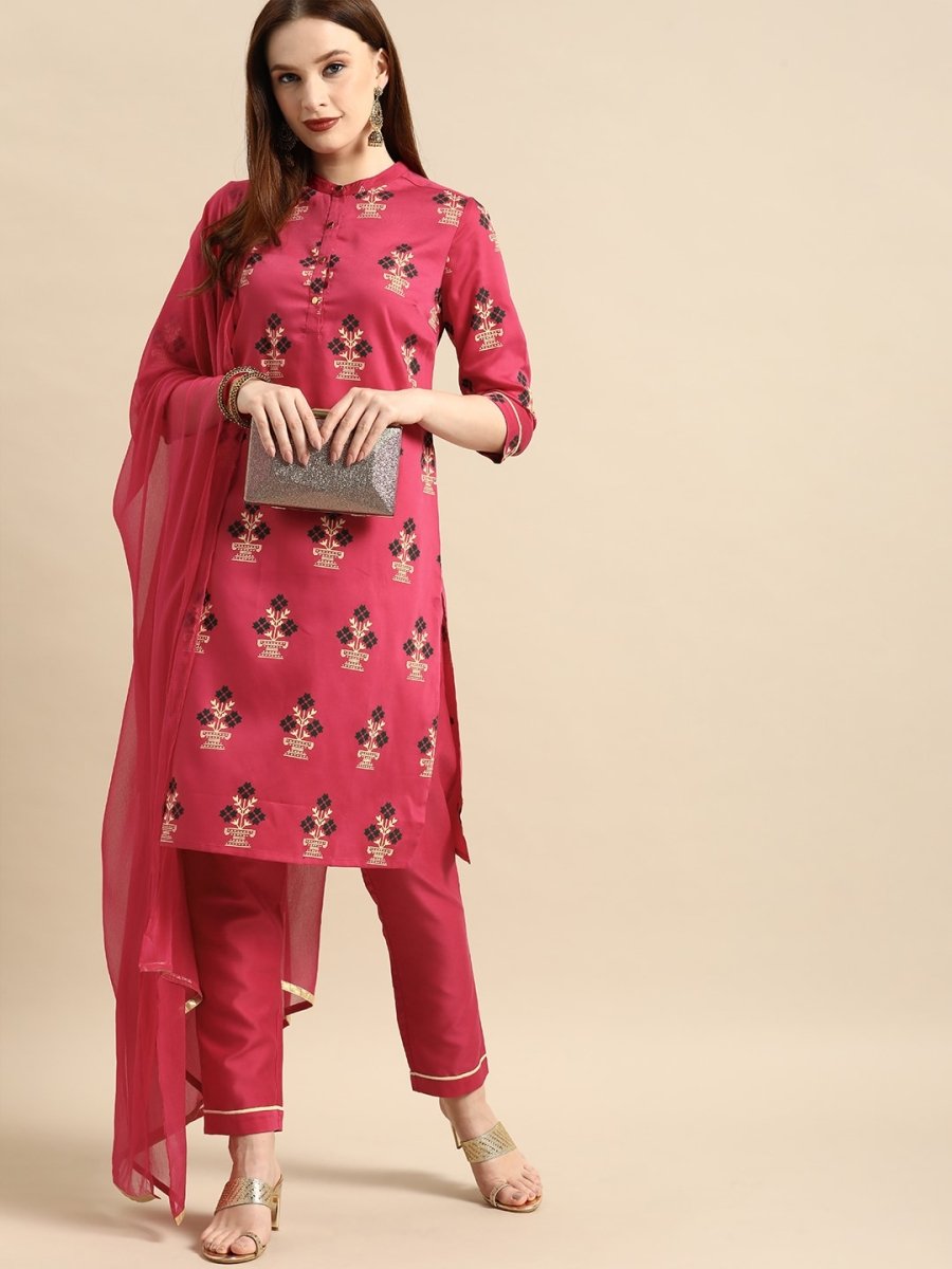 All About You Women Pink Ethnic Motifs Printed Kurta with Trousers & With Dupatta | Grocsy