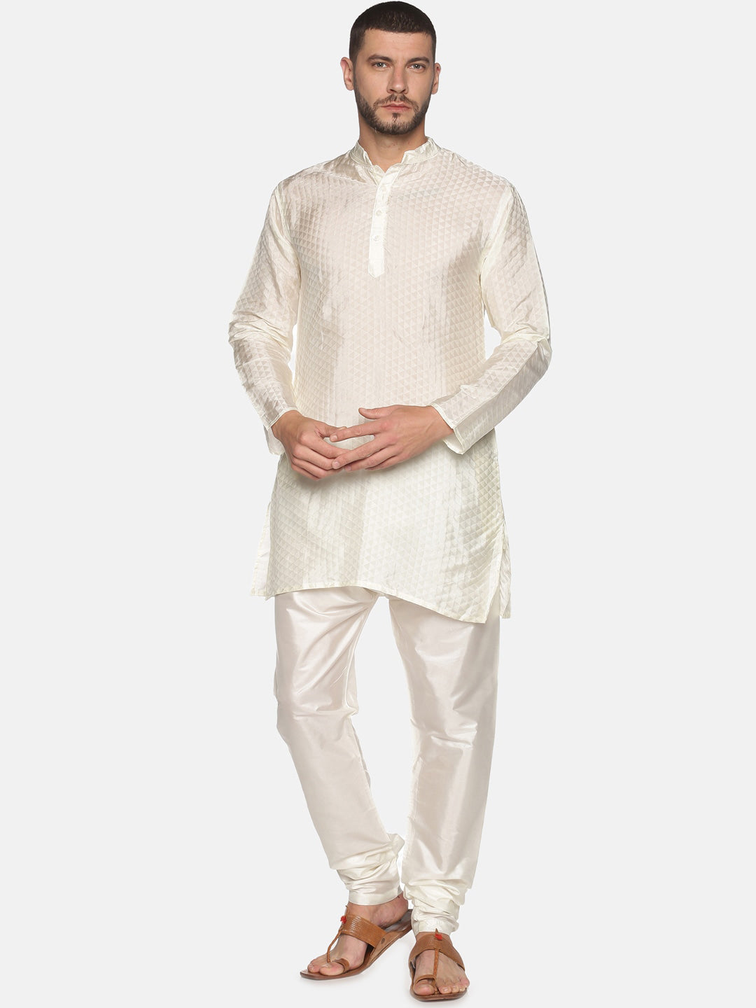 Sethukrishna Men Off-White Kurta with Pyjamas | Grocsy