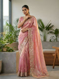 Joban Fashion Pink Fandy Satin Silk Party Wear Sarees | Grocsy