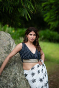 Amodini Designer Studio Women's Black Lehriya Sleeveless Blouse | Grocsy
