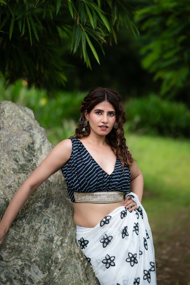 Amodini Designer Studio Women's Black Lehriya Sleeveless Blouse | Grocsy