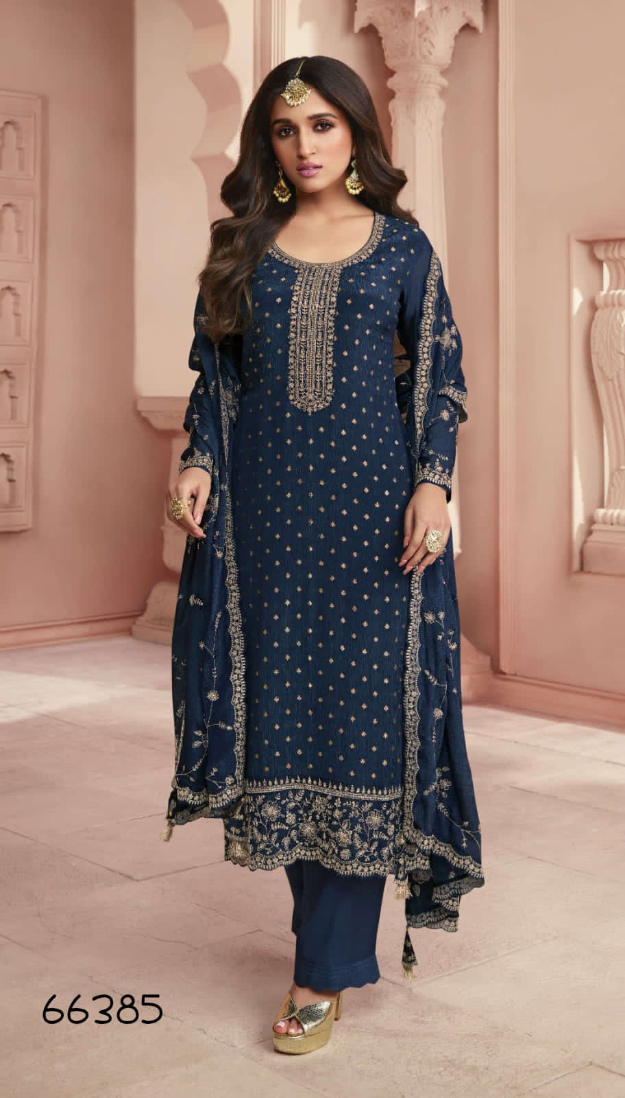 Anaita Navy Blue Dola Jacquard Silk Sequin Embroidered Salwar Suit | Grocsy