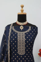 Anaita Navy Blue Dola Jacquard Silk Sequin Embroidered Salwar Suit | Grocsy
