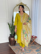 The52 Beautiful Embroidery Work with Viscose Fabric Straight Kurta, Pant and Dupatta Set | Grocsy