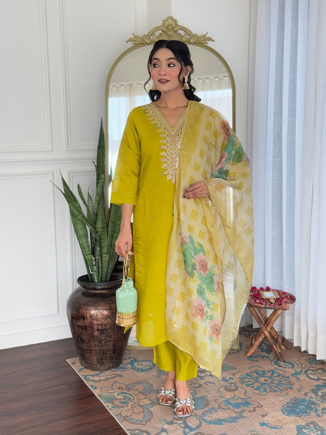 The52 Beautiful Embroidery Work with Viscose Fabric Straight Kurta, Pant and Dupatta Set | Grocsy