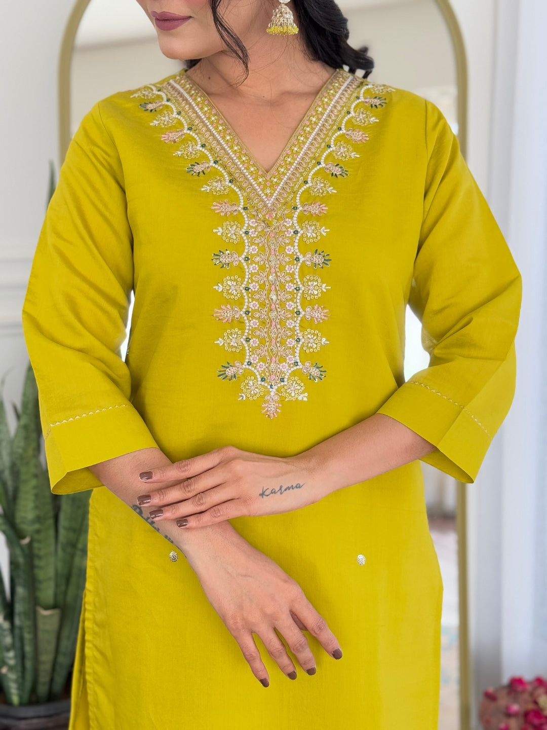 The52 Beautiful Embroidery Work with Viscose Fabric Straight Kurta, Pant and Dupatta Set | Grocsy