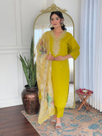 The52 Beautiful Embroidery Work with Viscose Fabric Straight Kurta, Pant and Dupatta Set | Grocsy