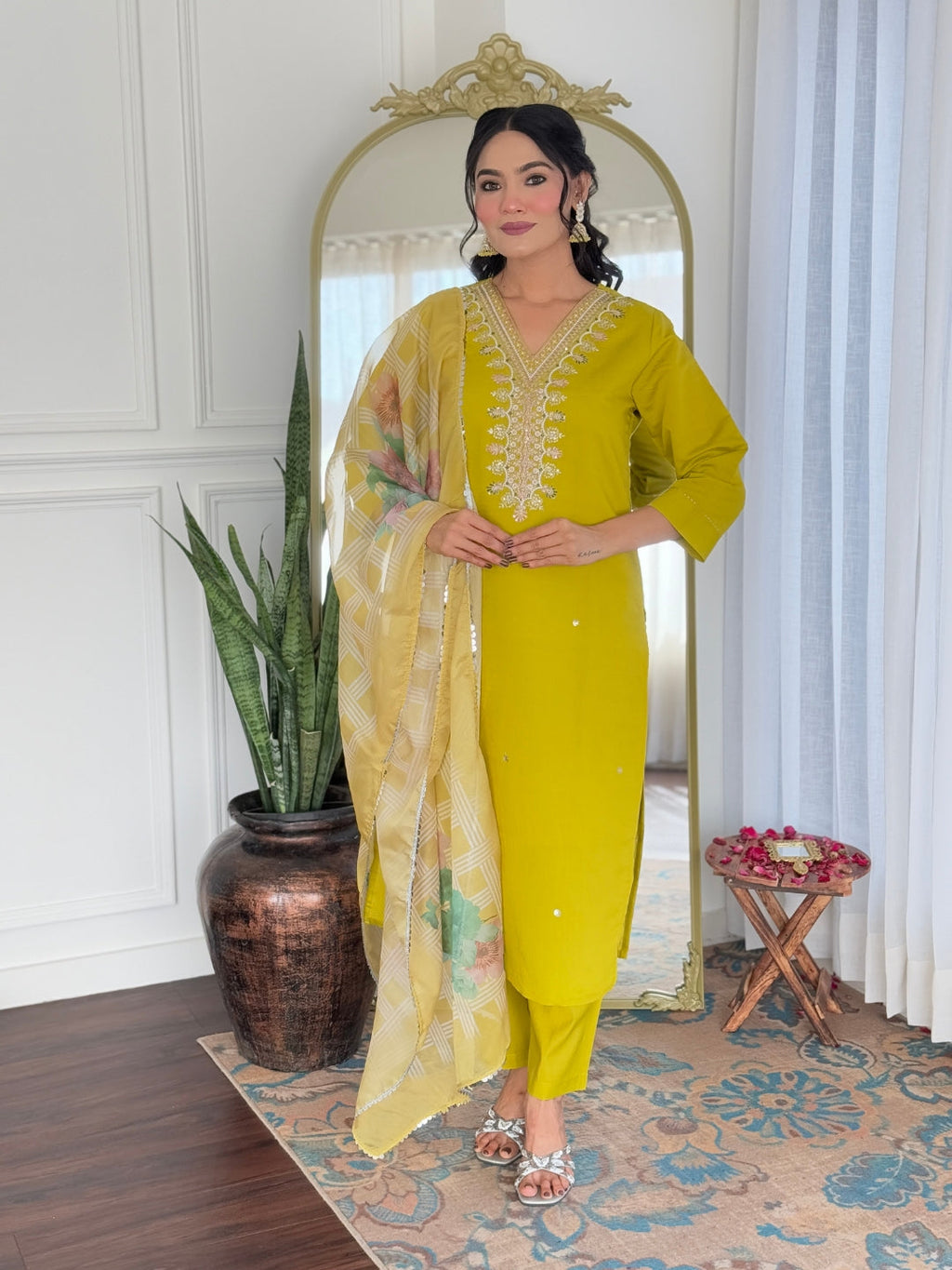 The52 Beautiful Embroidery Work with Viscose Fabric Straight Kurta, Pant and Dupatta Set | Grocsy